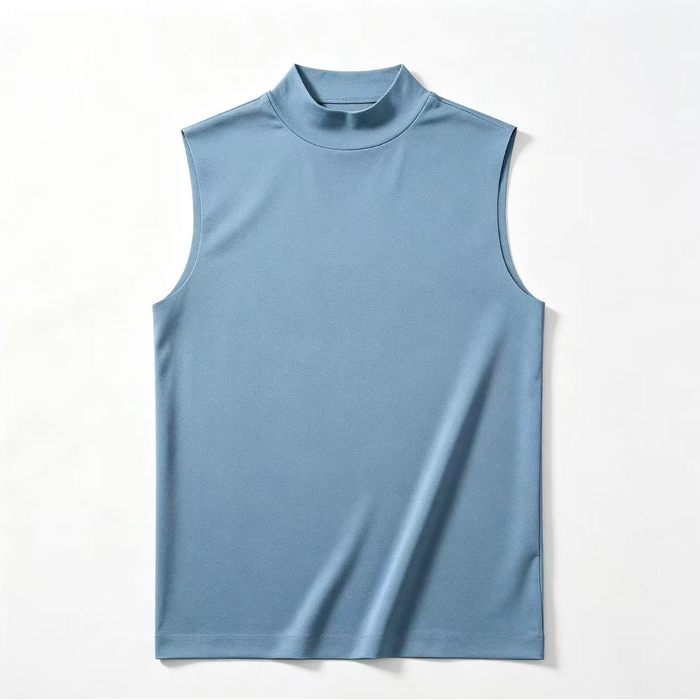 Men's Sleeveless Mock Neck Tank in Dusty Blue